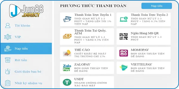 phương thức nạp tiền Jun88